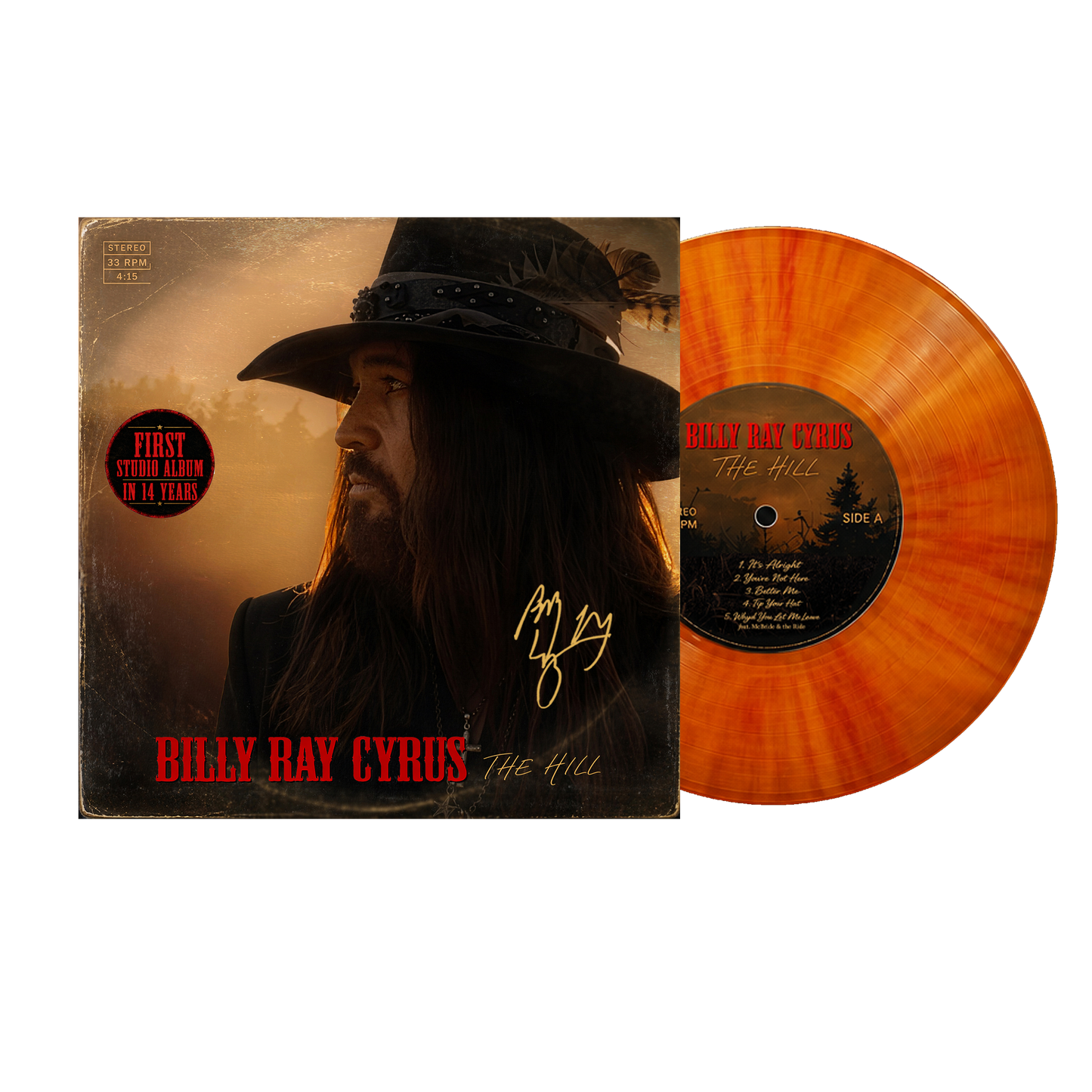 **PRE-ORDER** Billy Ray Cyrus THE HILL - Limited Edition Signed Sunburst Vinyl Record